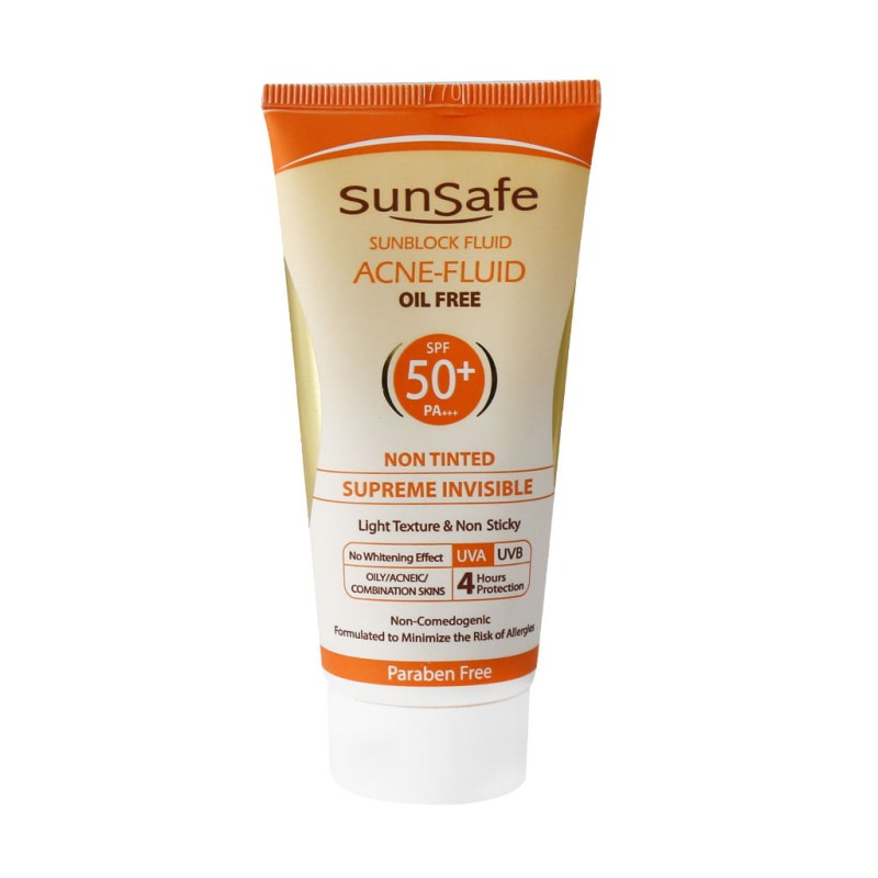 کرم ضد آفتاب SPF50 فاقد چربی سان سیف مناسب پوست چرب و آکنه ای پارس حیان ۵۰ میل