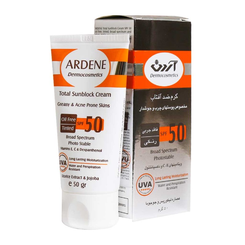 کرم ضد آفتاب SPF50 آردن مناسب پوست  چرب و جوشدار پارس حیان 50 گرم
