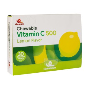 قرص جویدنی ویتامین C 500 میلی گرم ویتامین لایف طعم لیمو 30 عددی