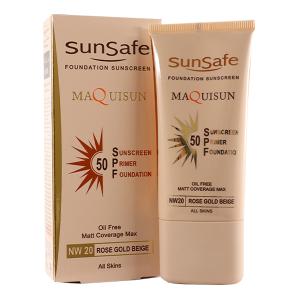 کرم ضد آفتاب  SPF50 کرم پودری و پرایمری فاقد چربی سان سیف  بژ رز گلد40 میلی لیتر