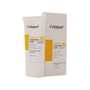 فلوئید ضد آفتاب  بی رنگ SPF50 حاوی ویتامین C ویتالیر 50 میلی لیتر