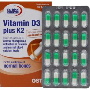 کپسول ویتامین D3 1000 پلاس K2 یوروویتال 60 عددی