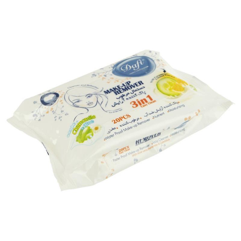 دستمال مرطوب پاک کننده آرایش ۲۰ عددی دافی مدل 3in1
