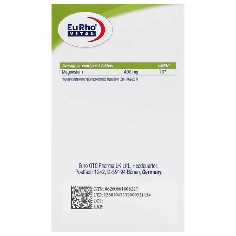 قرص منیزیم تائورات یوروویتال 400 میلی گرم