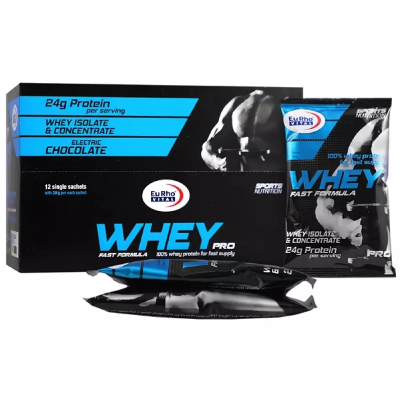 ساشه وی پروتئین با طعم شکلات یوروویتال بسته 12 عددی