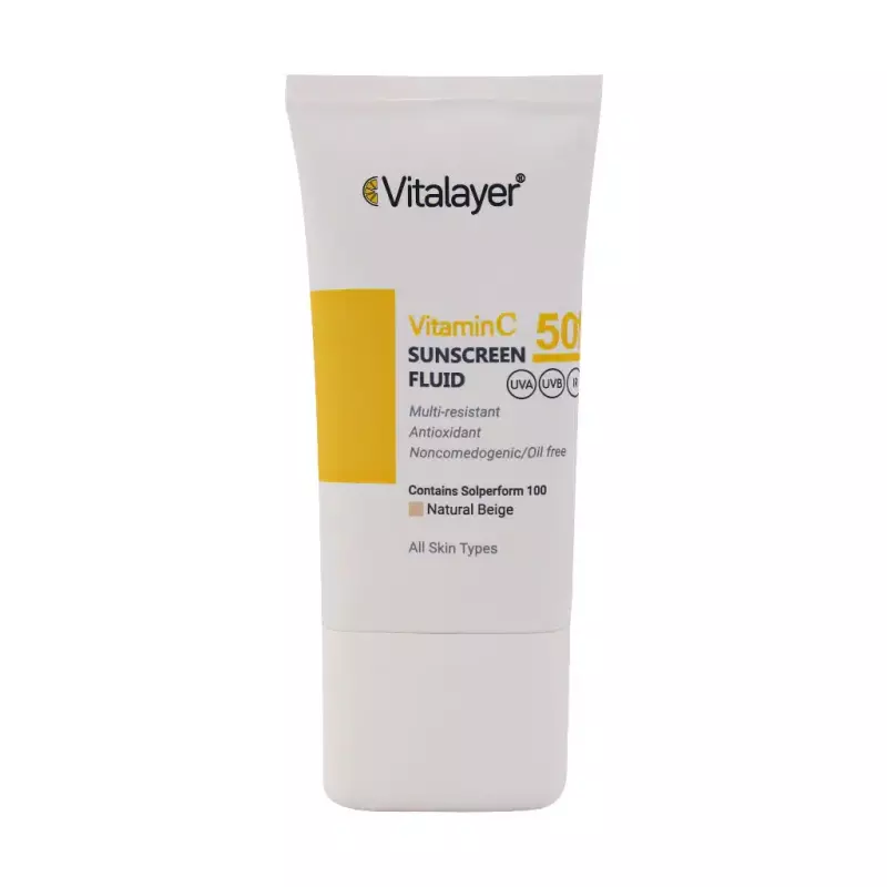 فلوئید ضد آفتاب  بی رنگ SPF50 حاوی ویتامین C ویتالیر 50 میلی لیتر