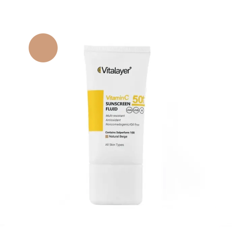 فلوئید ضد آفتاب SPF50 بژ طبیعی  حاوی ویتامین C ویتالیر 50 میلی لیتر