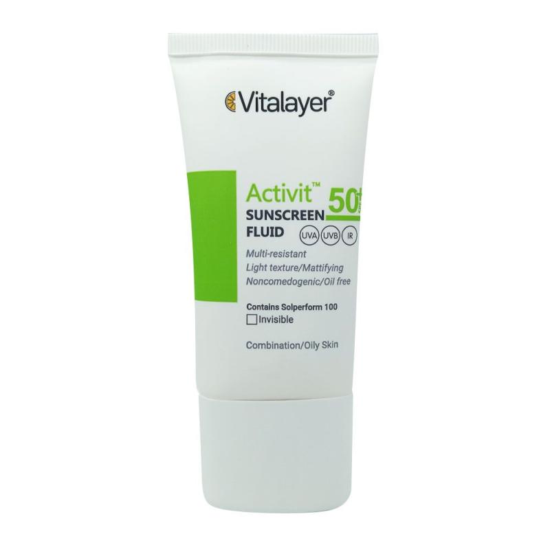 فلوئید ضد آفتاب بی رنگ SPF50 پوست چرب اکتی ویت ویتالیر 50 میلی لیتر