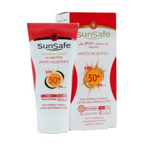کرم ضد آفتاب  و ضد چروک سان سیف SPF50 بژ طبیعی 50 میلی لیتر