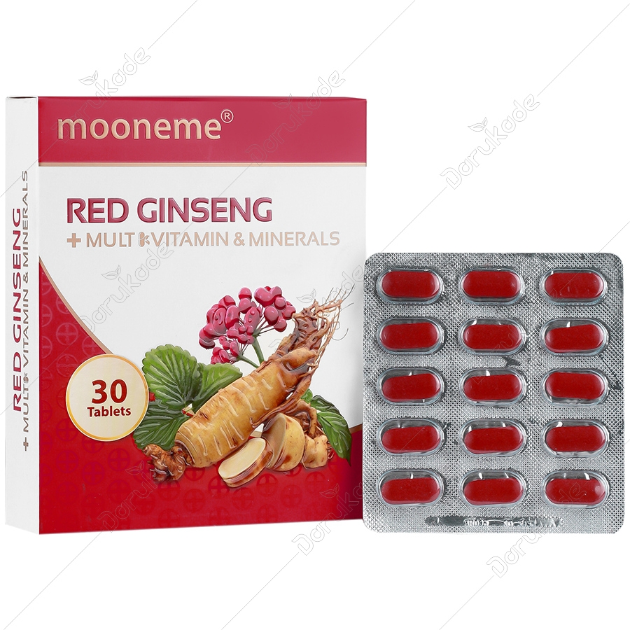 قرص رد جینسینگ و مولتی ویتامین مینرال مونم اکسیر آفرین آریا 30 عددی