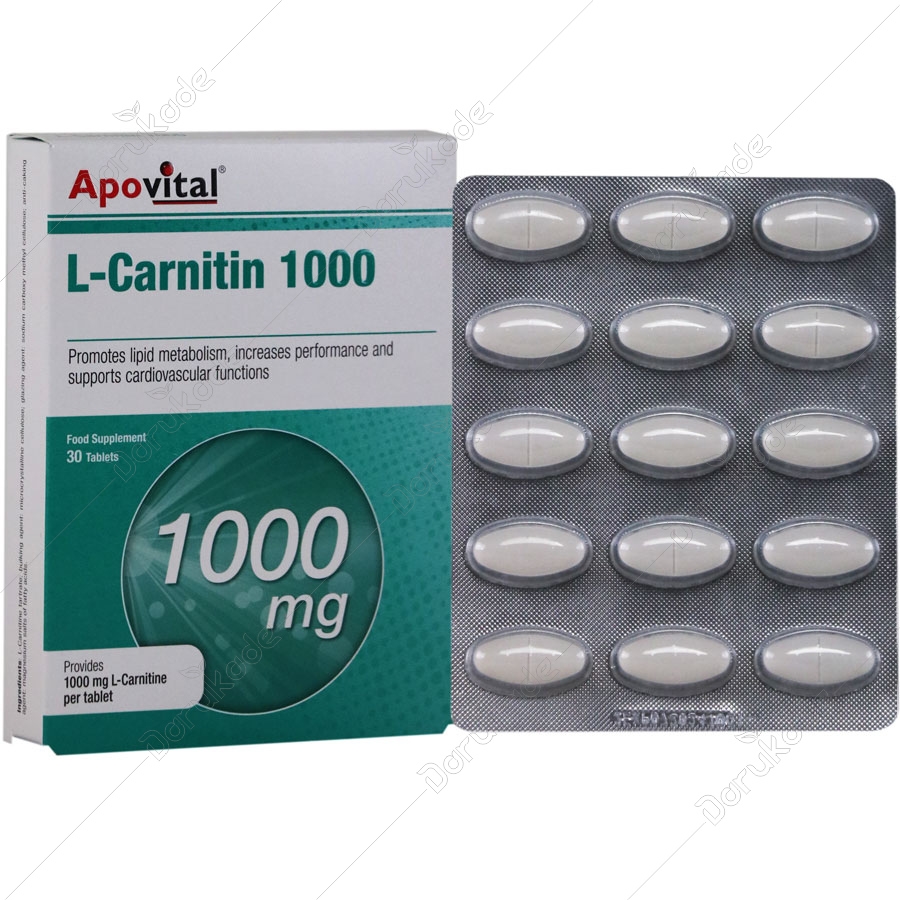 قرص ال کارنیتین 1000 میلی گرم آپوویتال 30 عددی