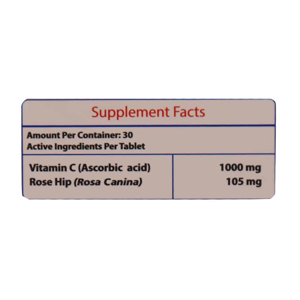 قرص ویتامین C 1000 میلی گرم پلاس رز هیپ ماتراسی 30 عددی