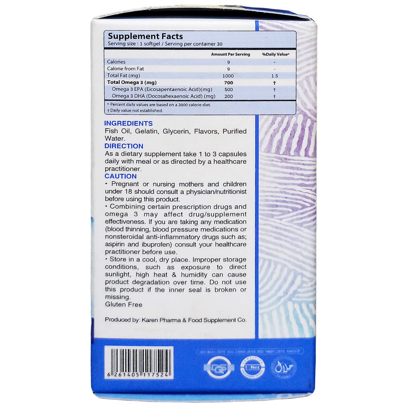 کپسول روغن ماهی حاوی EPA بالا آکواتیک کارن 30 عددی